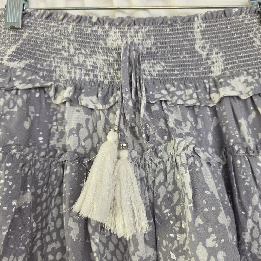 Surf Gypsy Women's M Tiered Mini Skirt Micro Gray Snake Boho Viscose - Picture 3 of 10